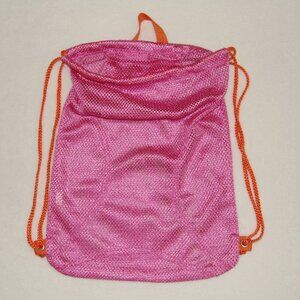 Girls Fuchsia Pink Mesh Drawstring Beach Bag